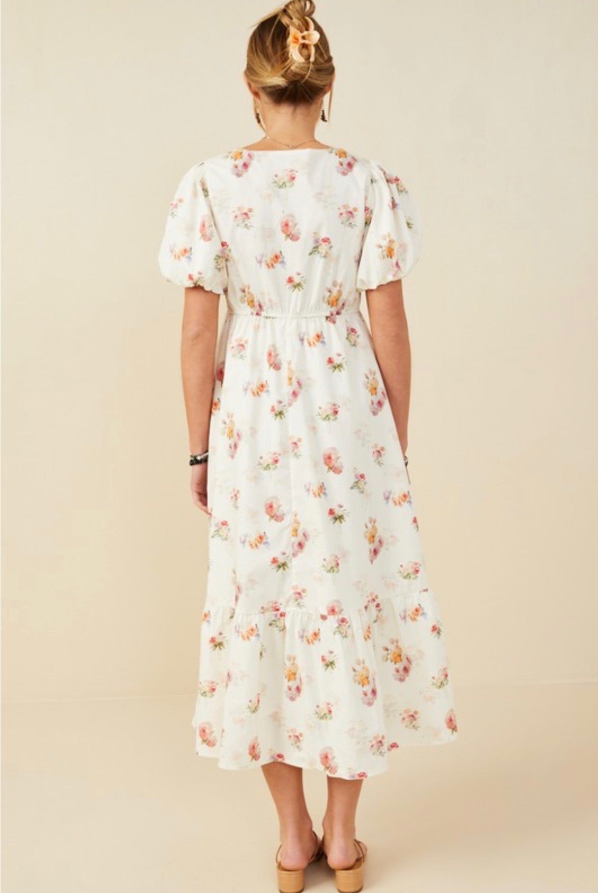 Mara Floral Puff Midi Dress