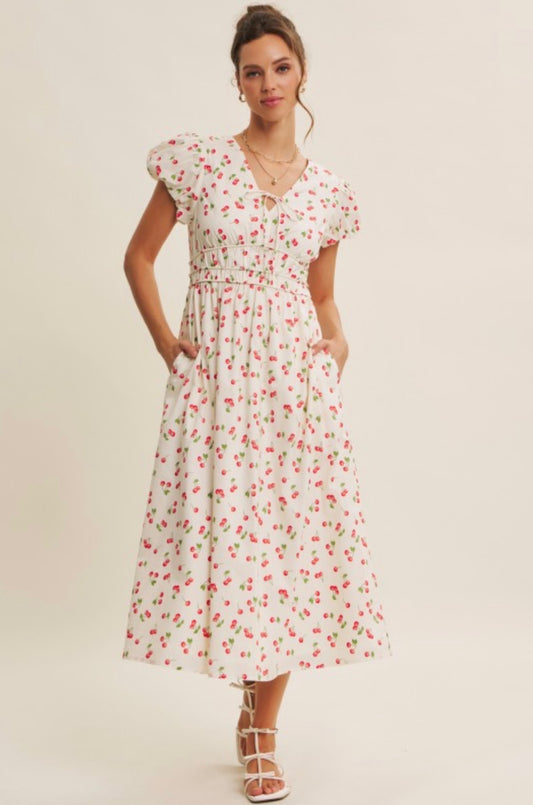 Cherry Print Midi Dress