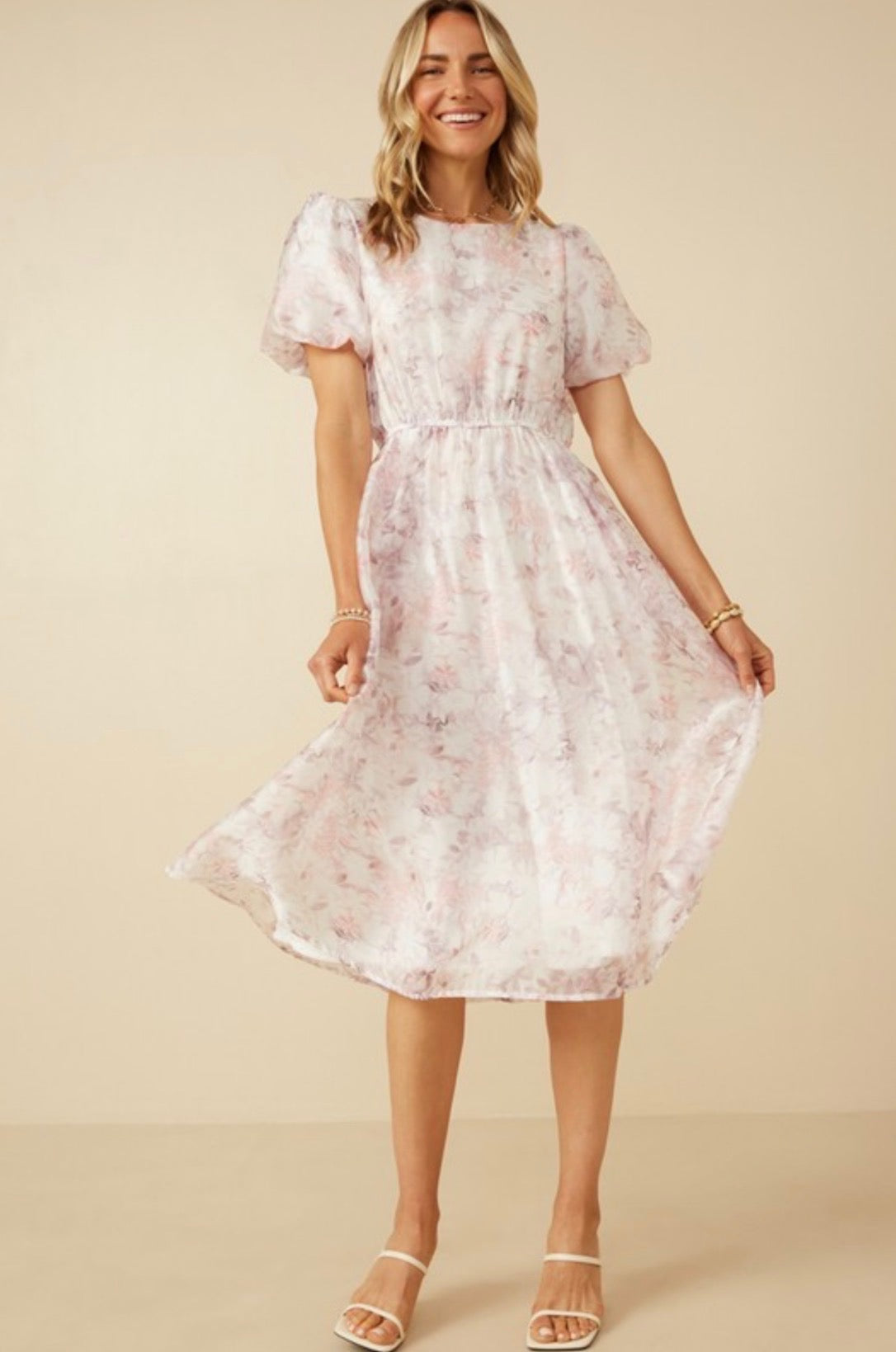 Pink Floral Midi Dress L Pink Floral Midi Dress L