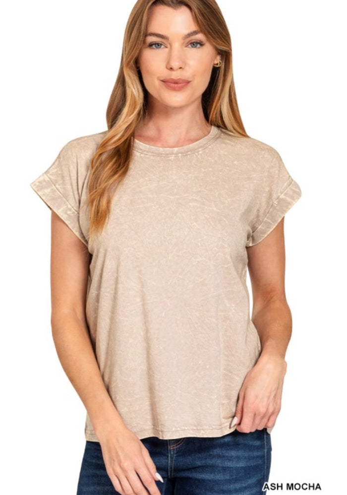 Crinkle Washed Round Neck Tee