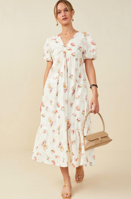 Mara Floral Puff Midi Dress