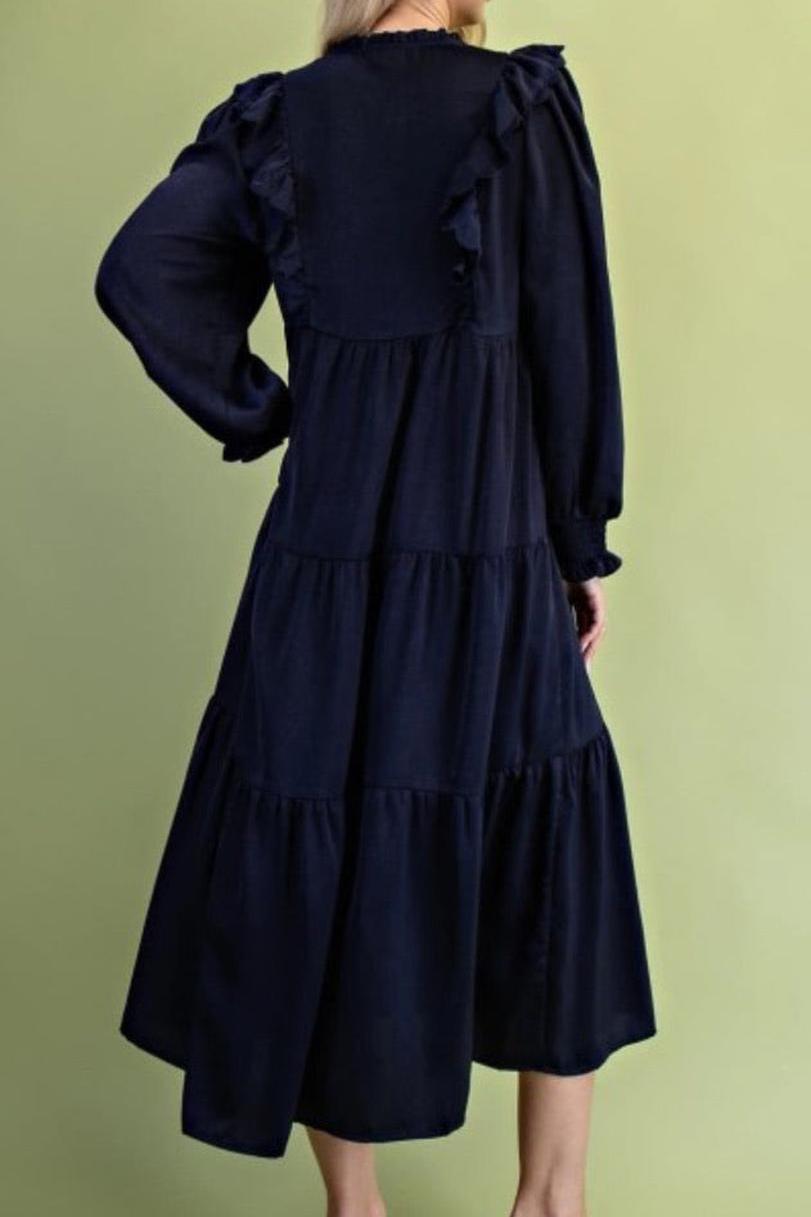 Jane Tiered Dress in Navy