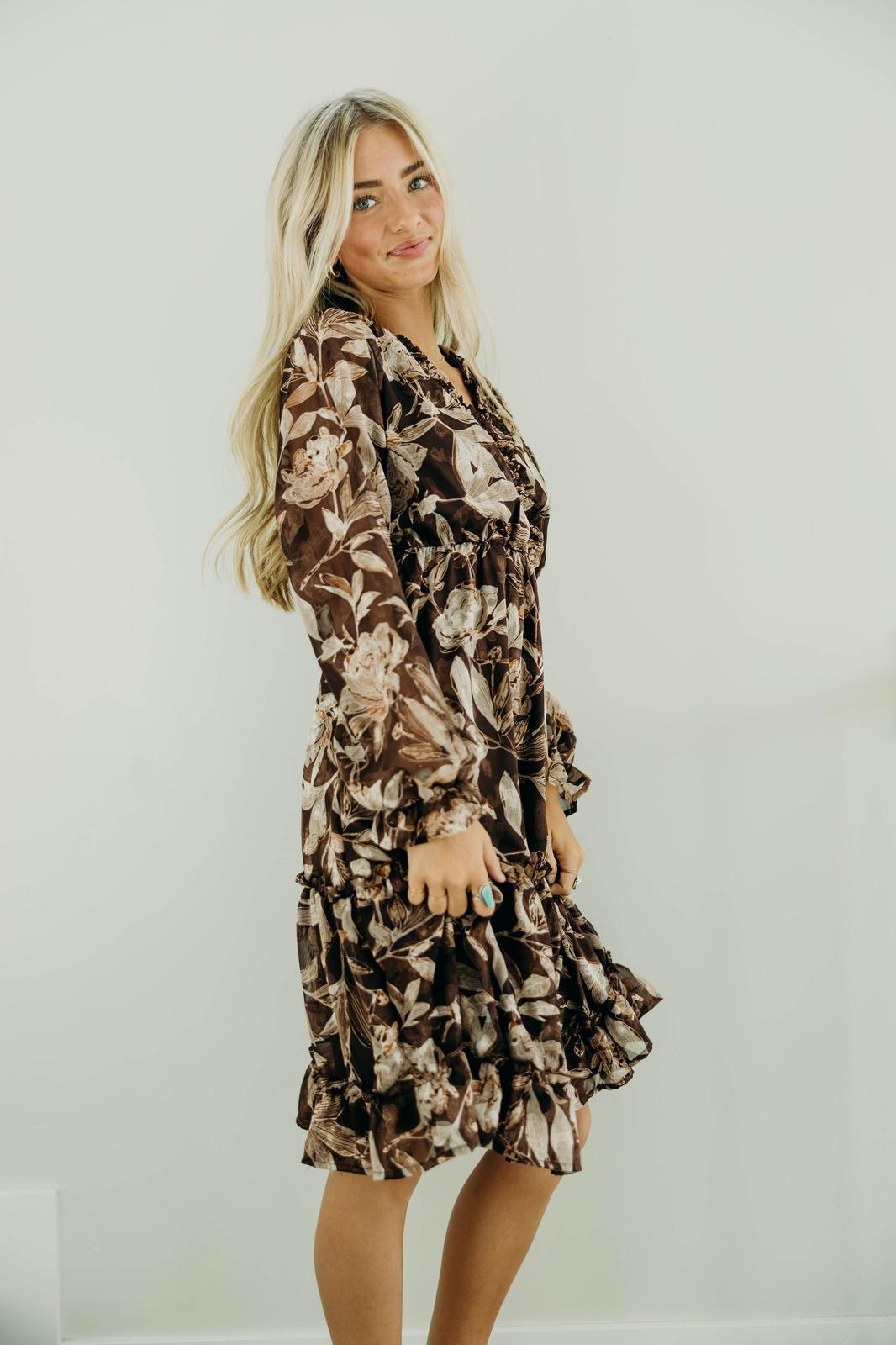 Asher Floral Brown Midi Dress