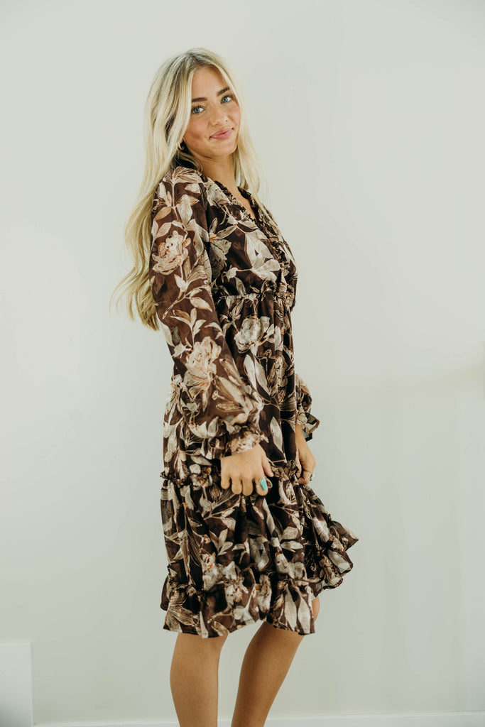 Asher Floral Brown Midi Dress