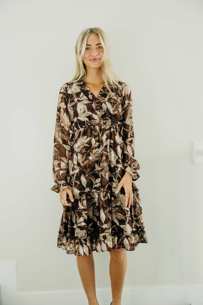 Asher Floral Brown Midi Dress