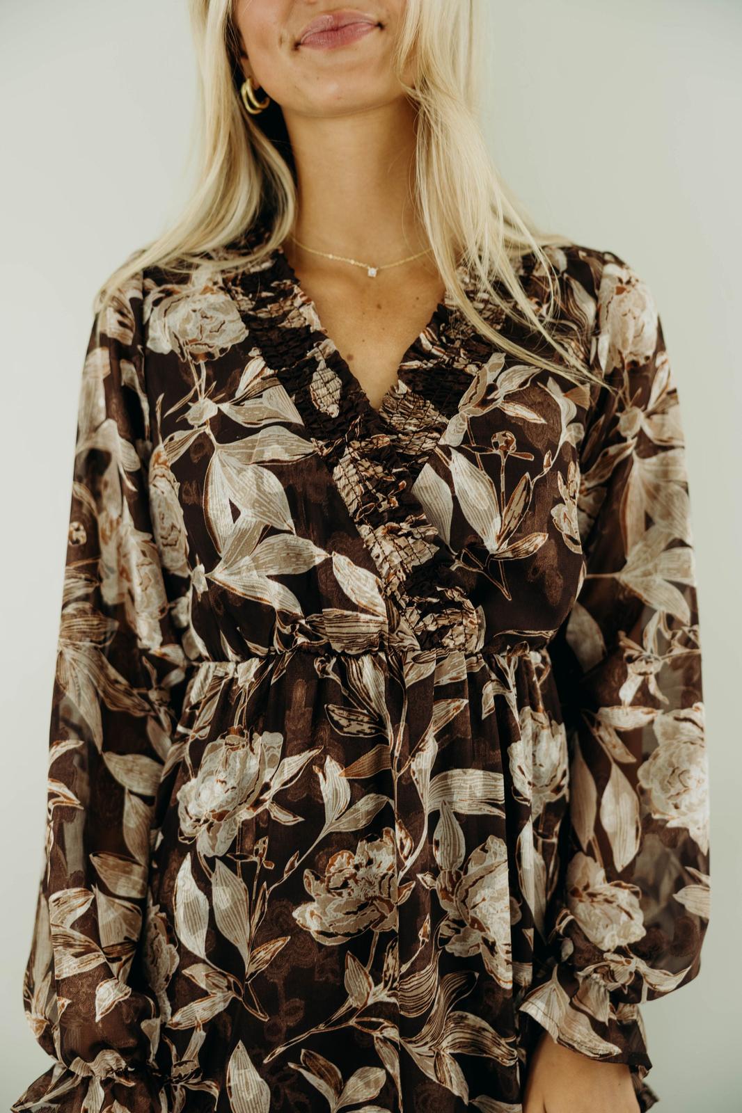 Asher Floral Brown Midi Dress