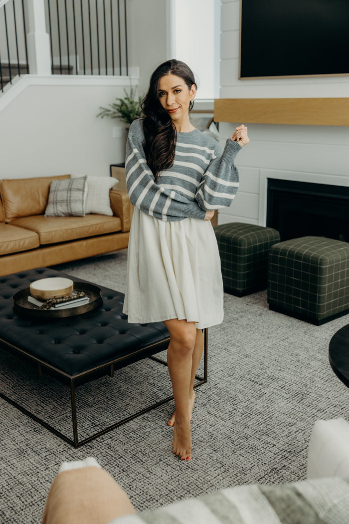 Cameron Striped Sweater Top Midi Dress