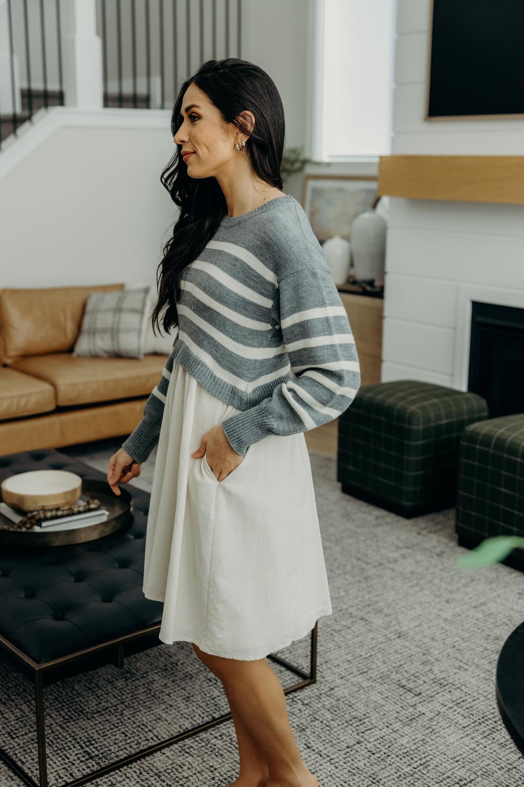 Cameron Striped Sweater Top Midi Dress