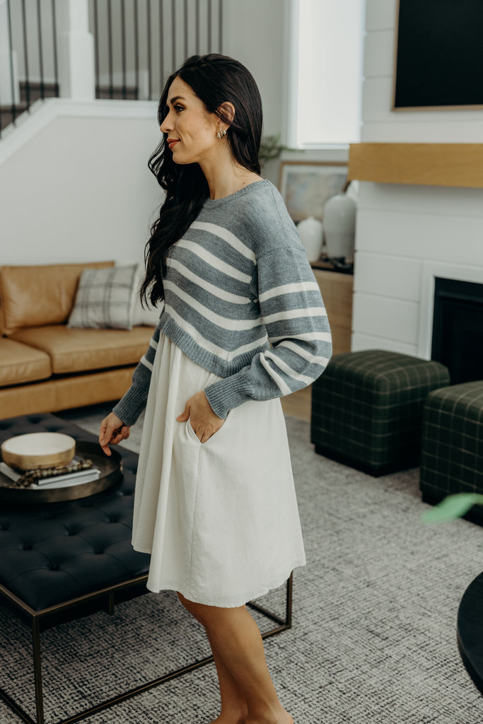 Cameron Striped Sweater Top Midi Dress