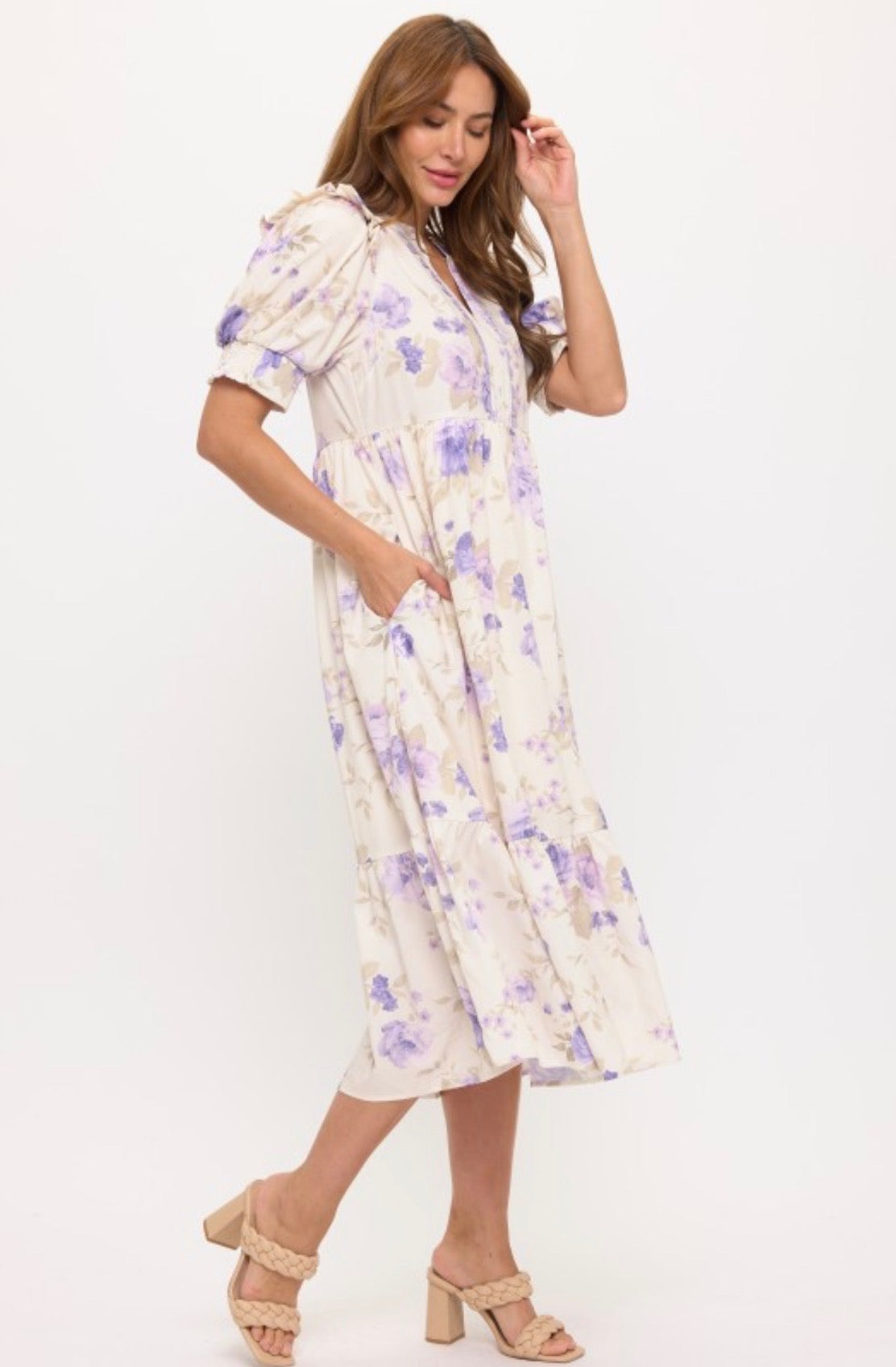 Lavender Floral Midi Dress S