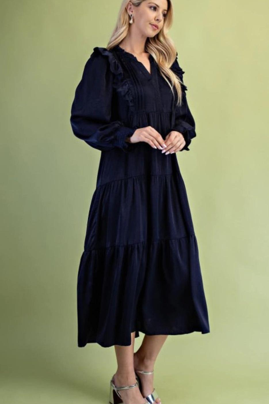 Jane Tiered Dress in Navy