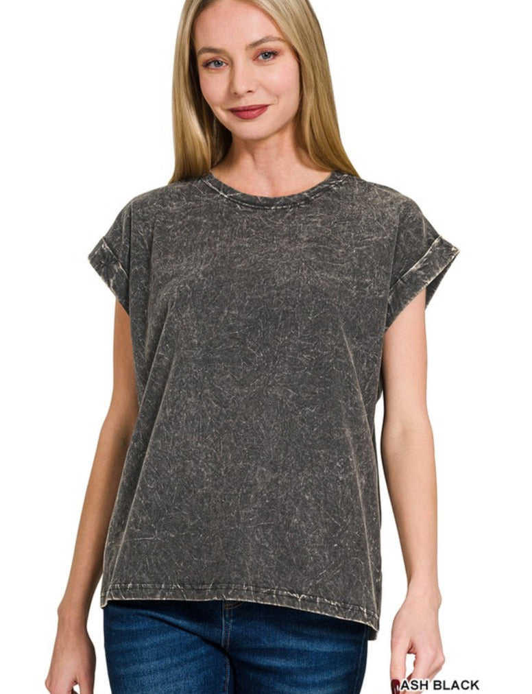 Crinkle Washed Round Neck Tee