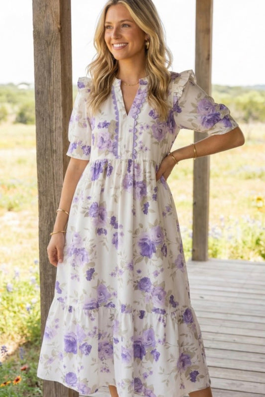 Lavender Floral Midi Dress