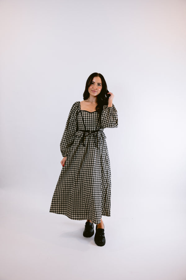 Noir Gingham Midi Dress