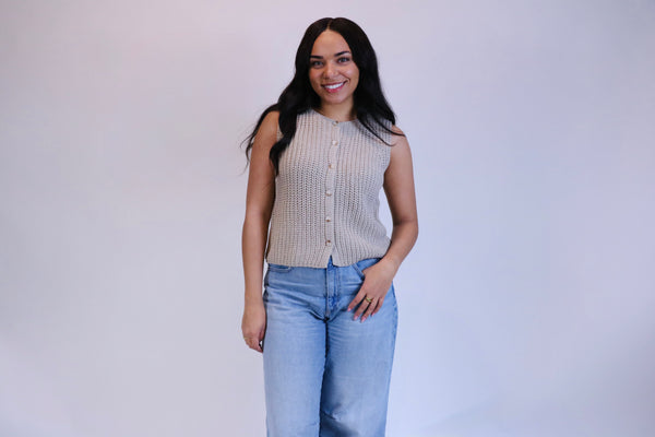 Button Up Sweater Vest in Stone